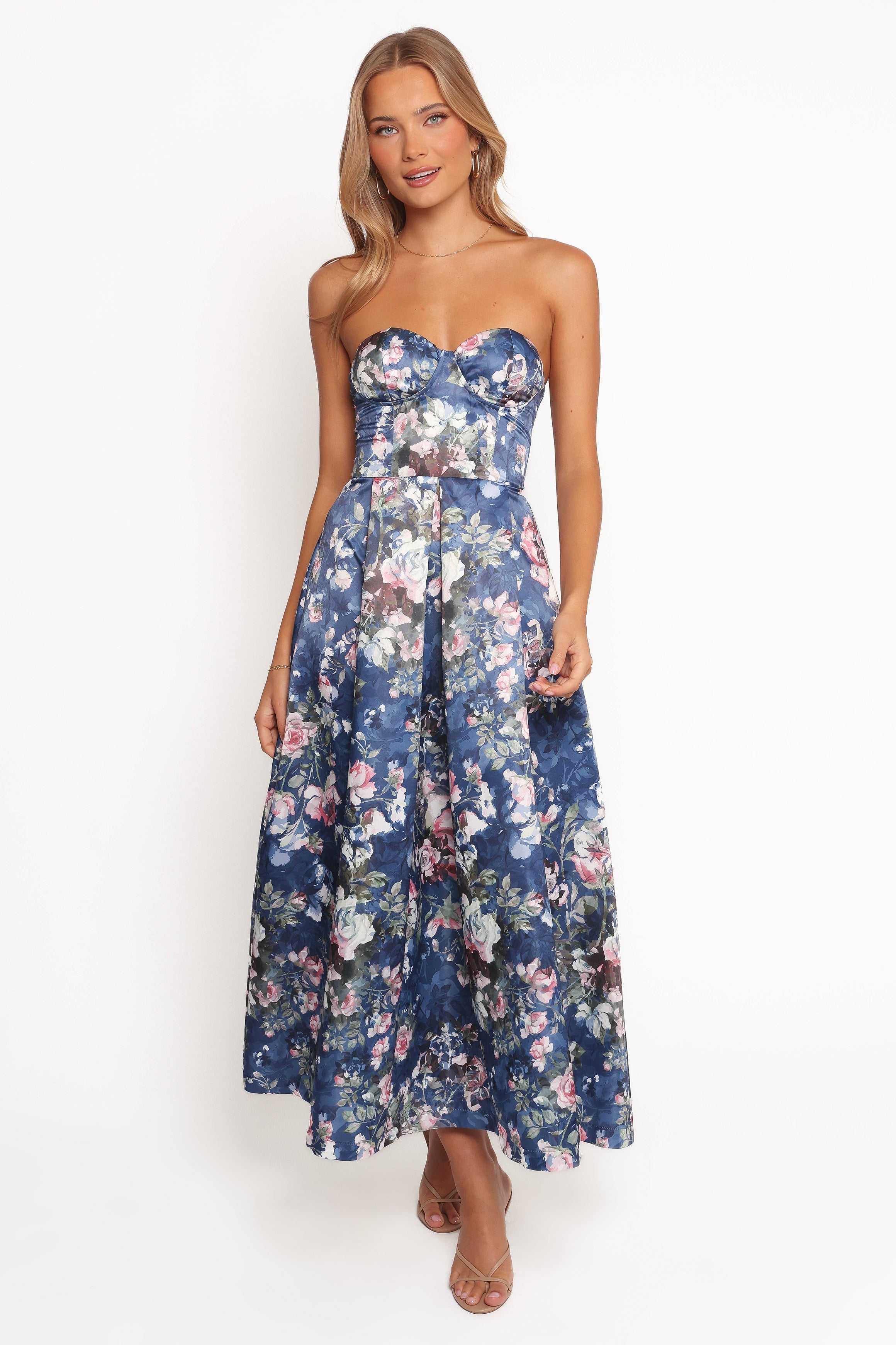 Darina Strapless Midi Dress - Midnight Floral