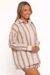 Dean Long Sleeve Short Set - Beige Stripe