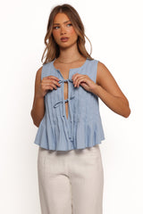 Delia Pleat Tie Top - Blue