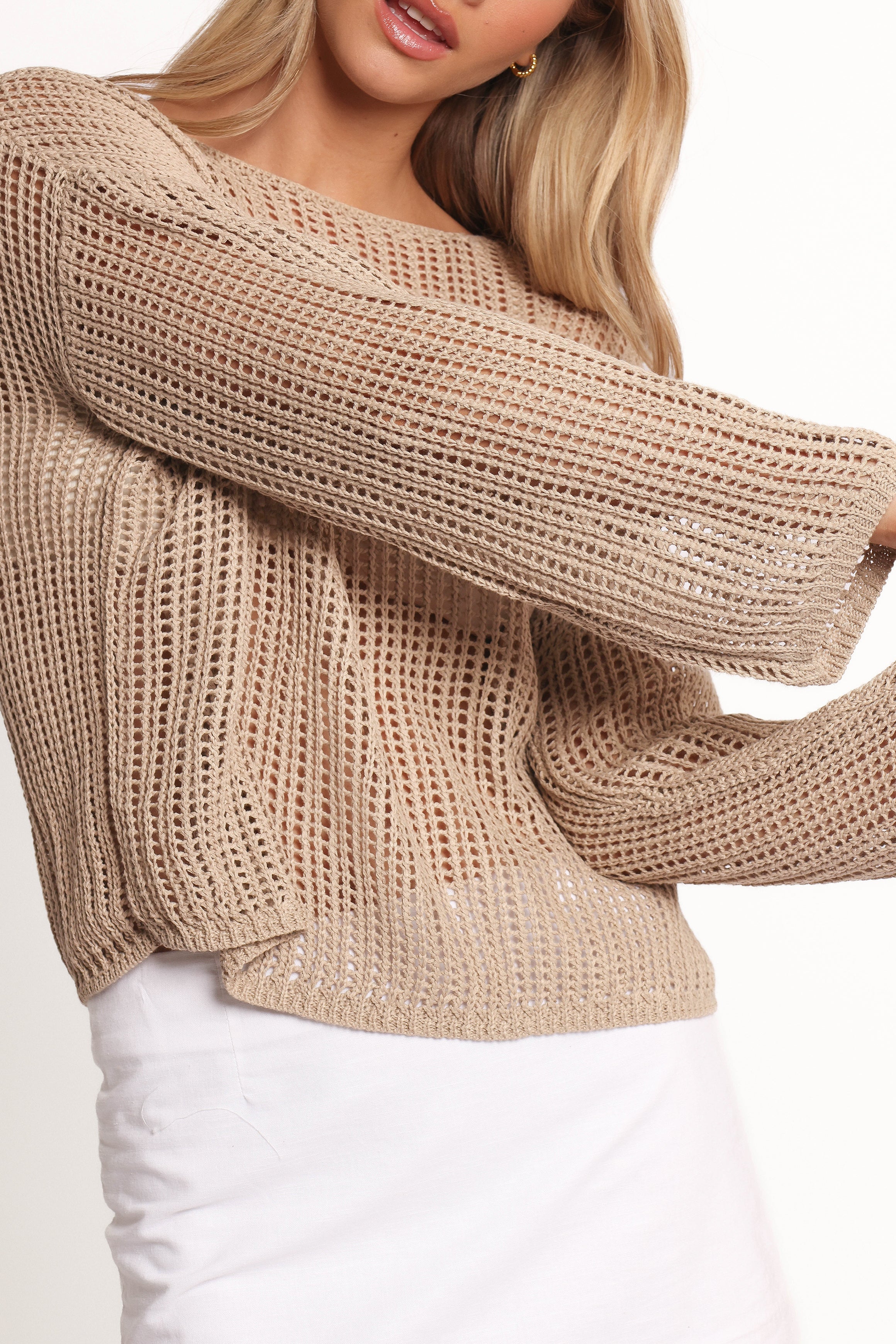 Desiree Open Weave Knit Sweater - Beige