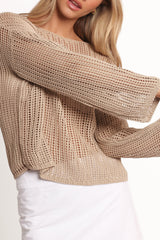 Desiree Open Weave Knit Sweater - Beige
