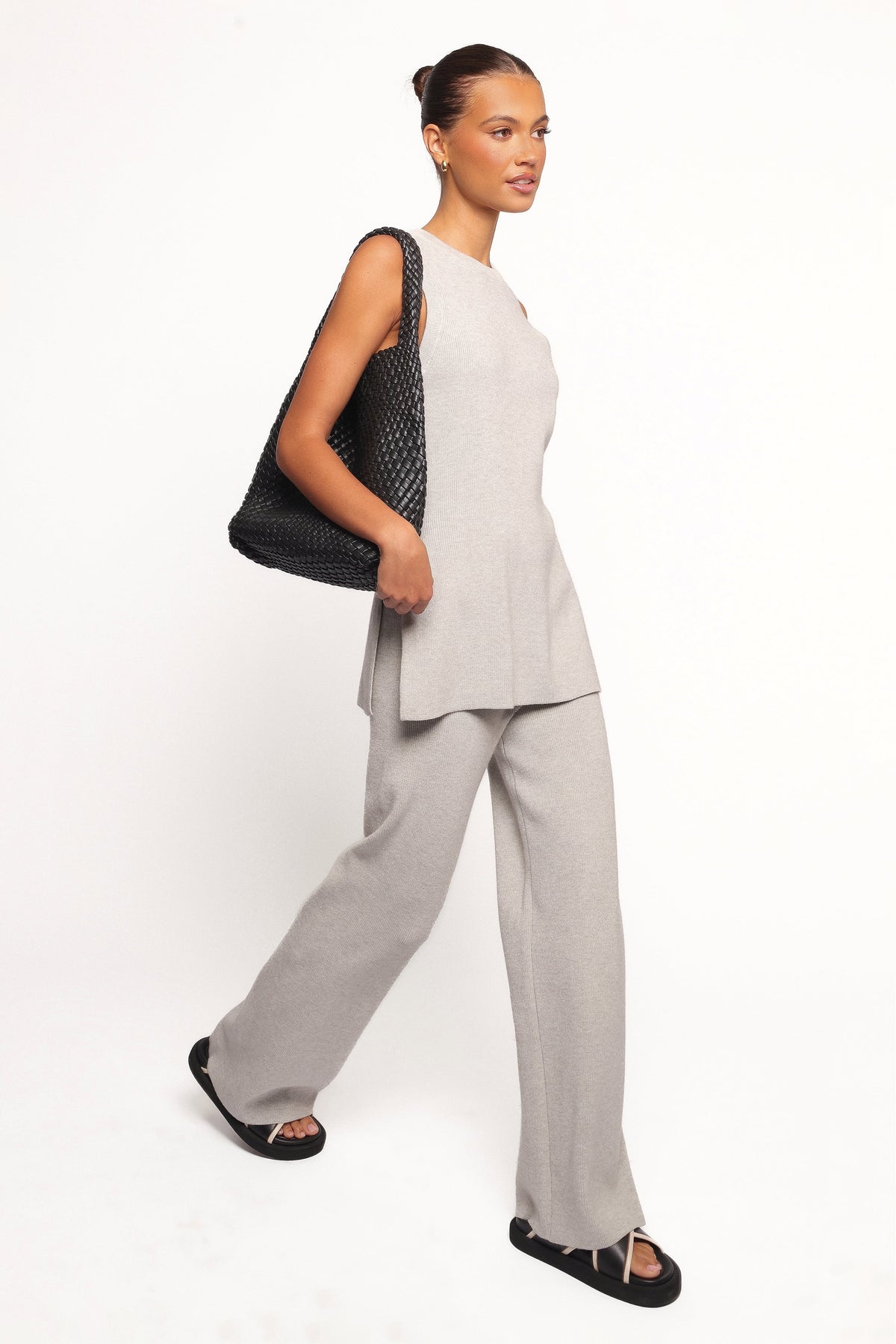 Ellory Knitted Pant Set - Light Grey