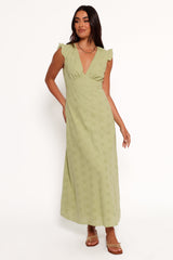 Ensley Flutter Sleeve Maxi Dress - Olive Green