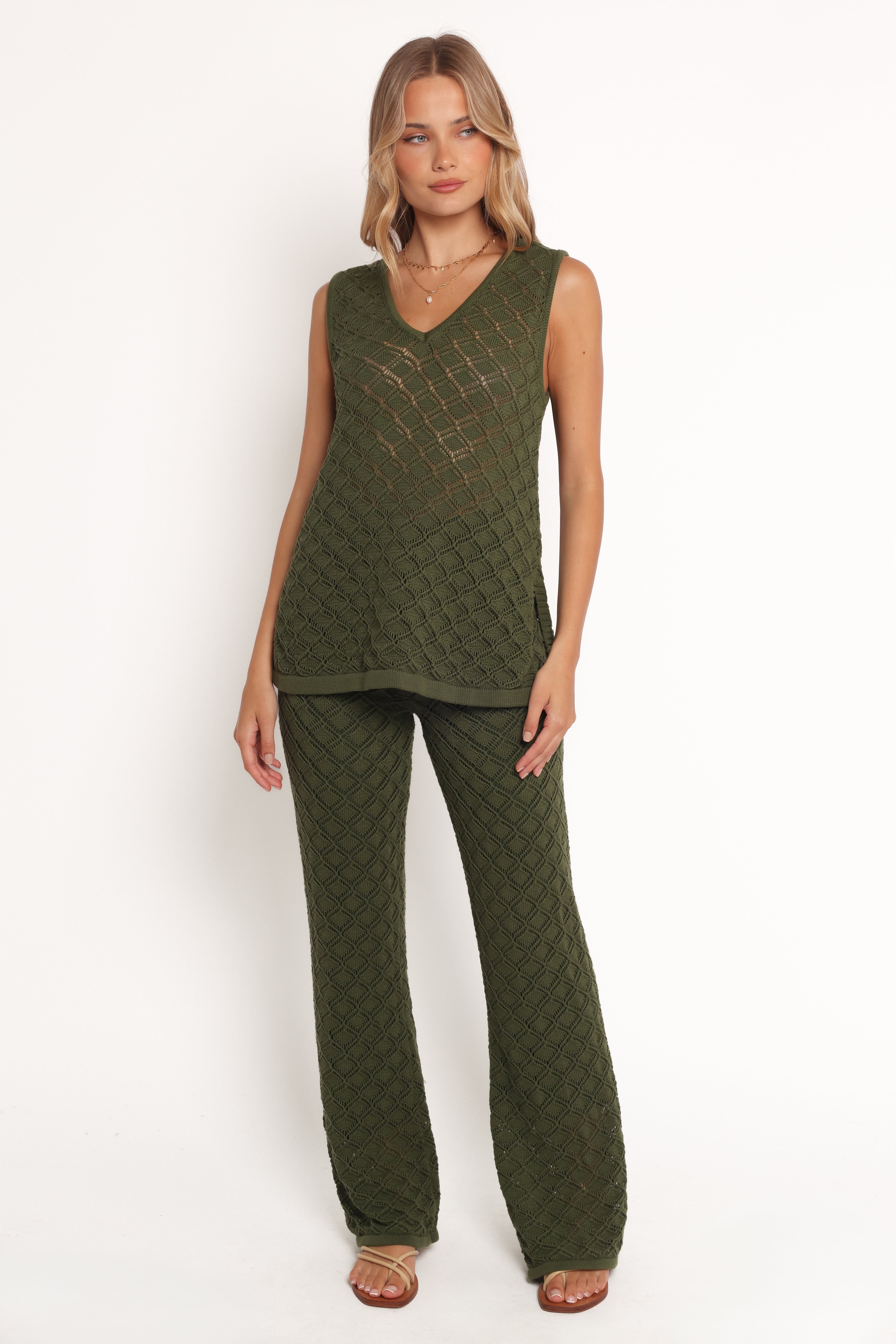 Fefe Textured Knit Pants - Olive