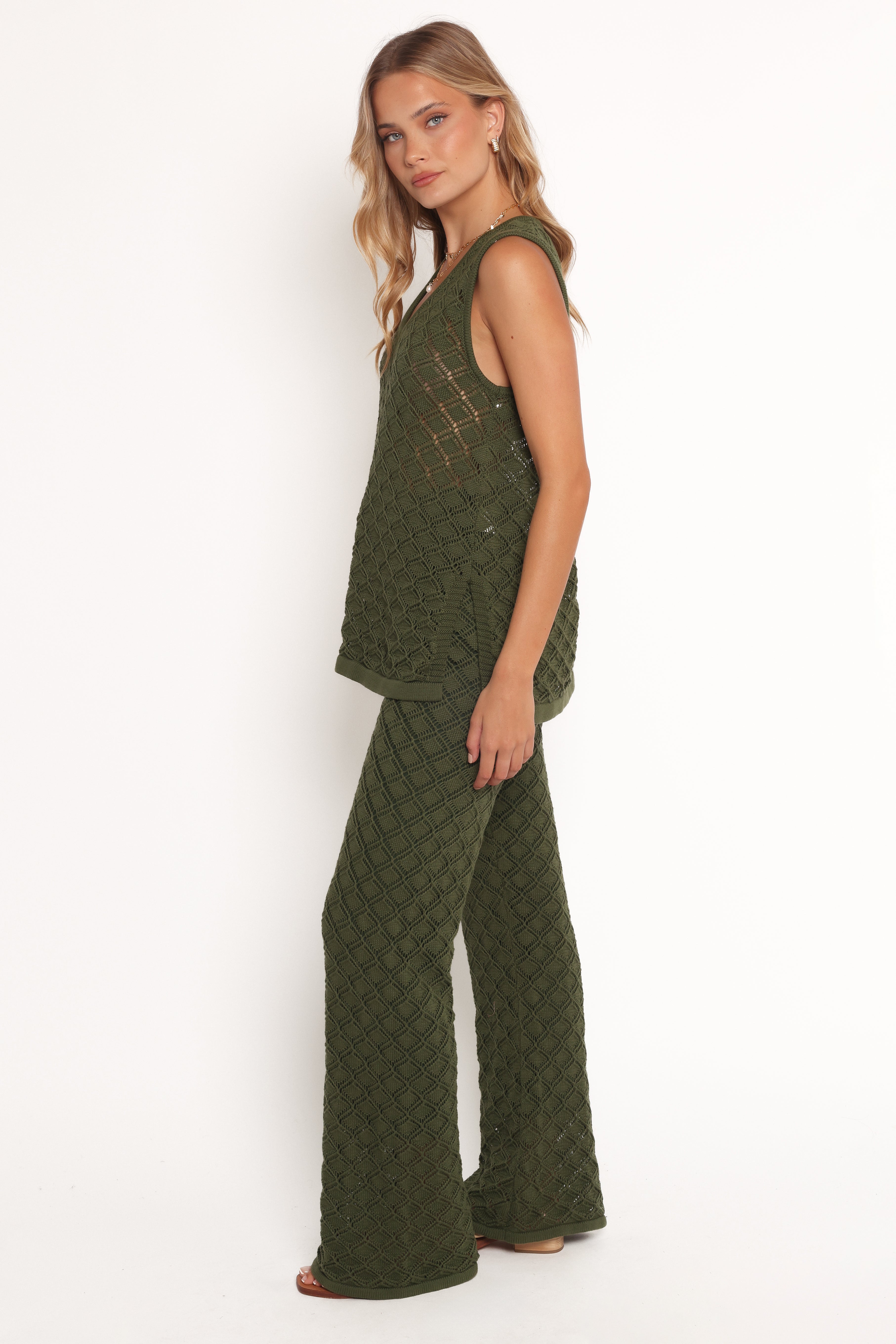 Fefe Textured Knit Pants - Olive