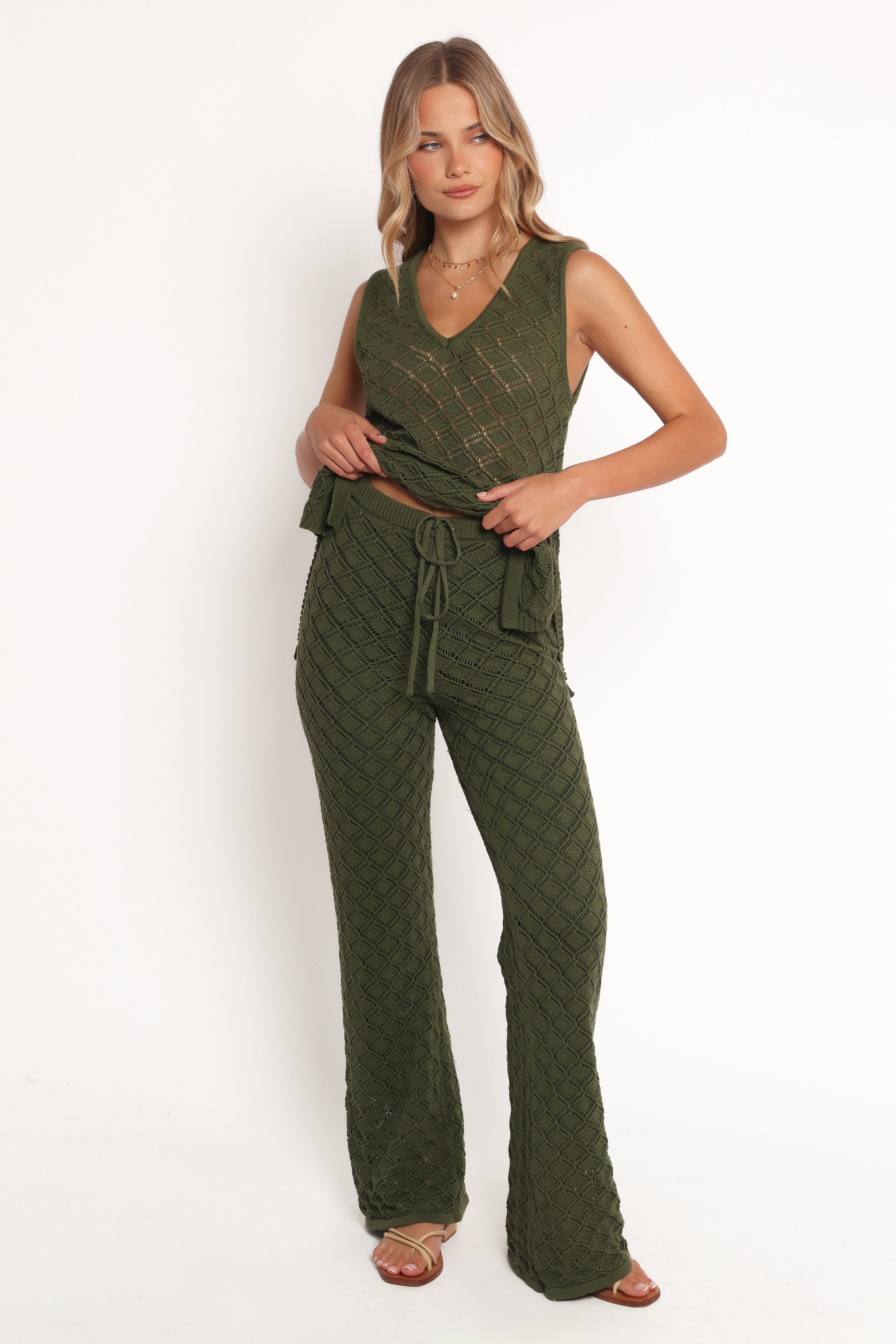 Fefe Textured Knit Pants - Olive