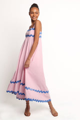 Fitzgerald Maxi Dress - Pink/Blue Trim