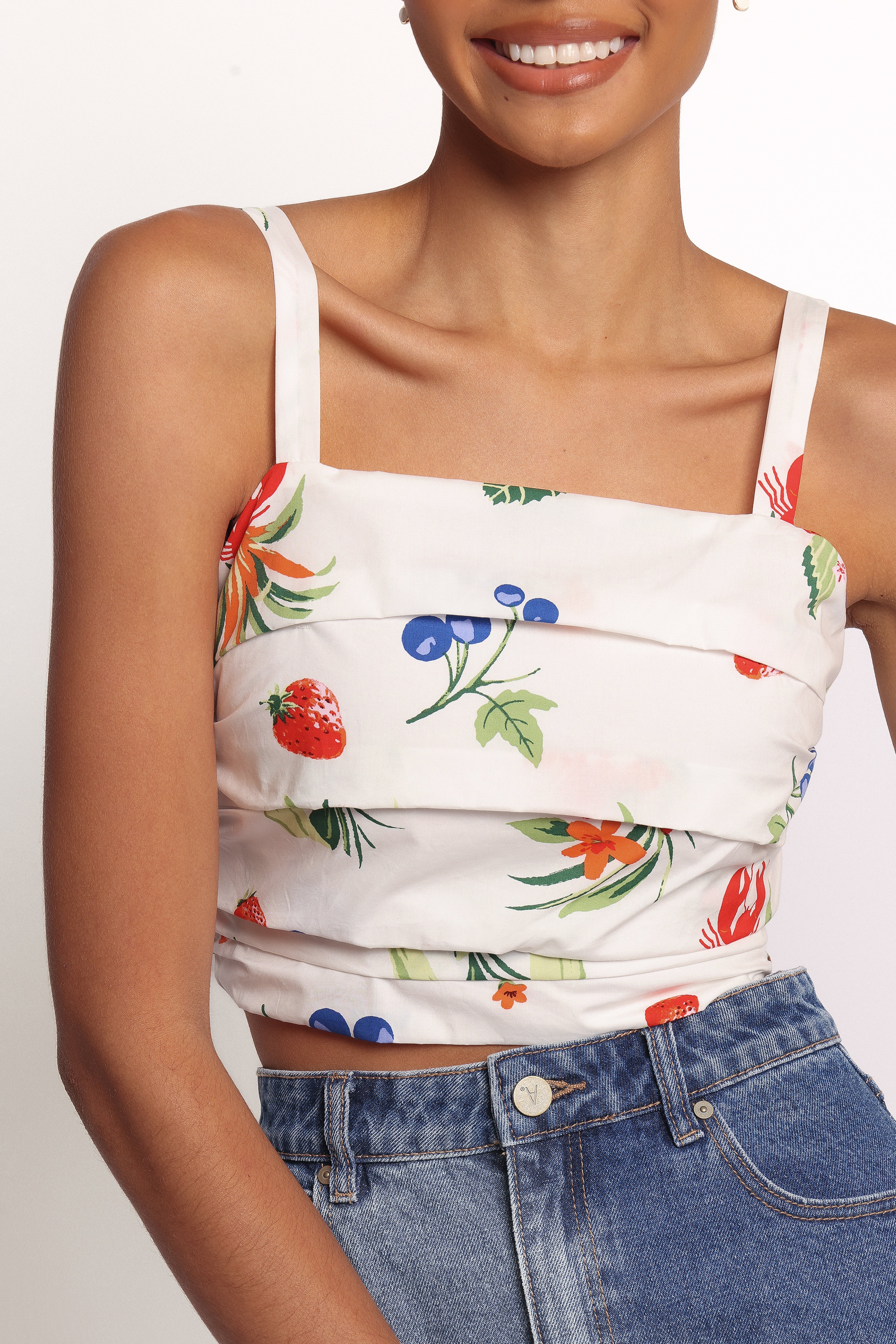 Geneva Tie Top - Off White Red