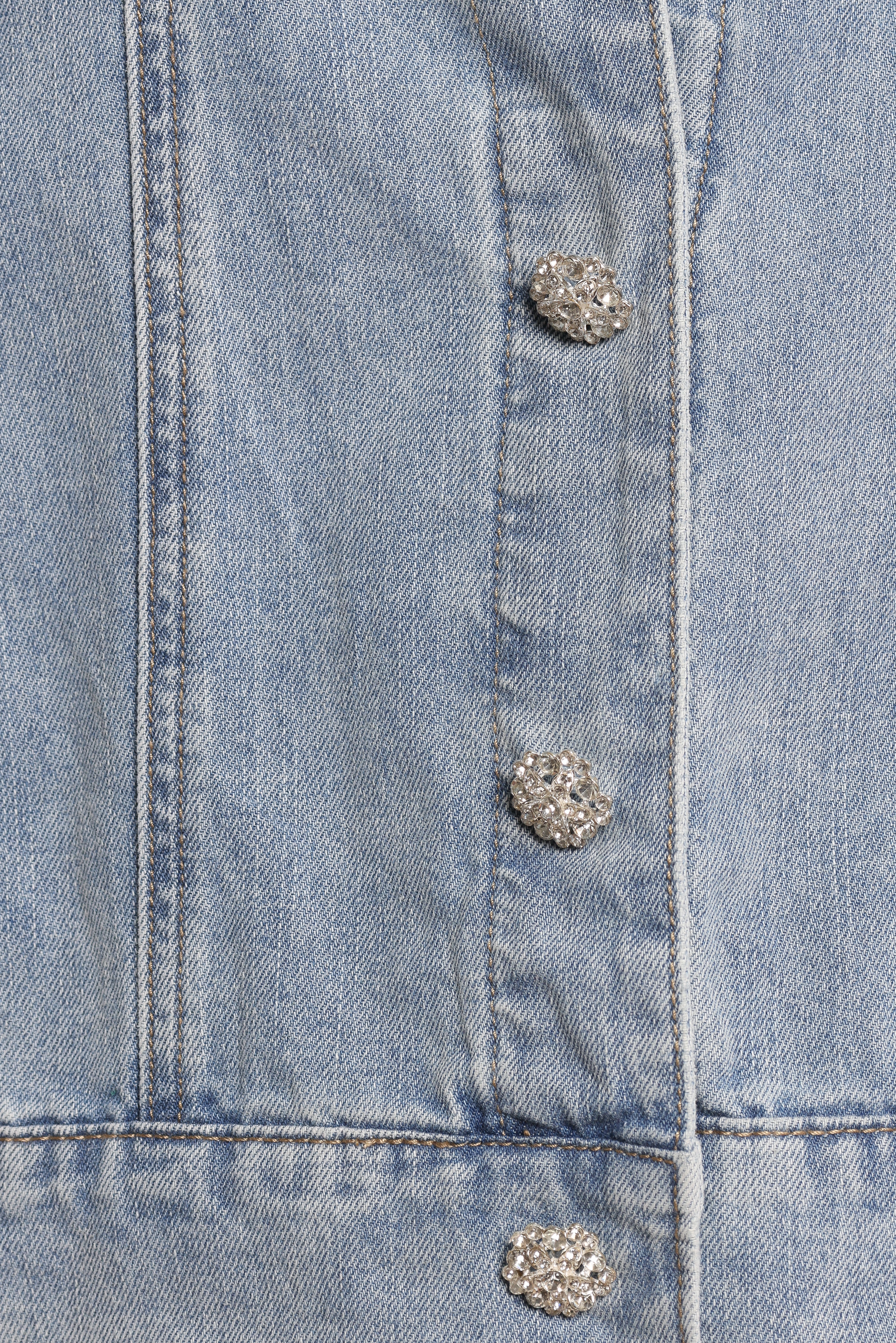 Hadley Ruffle Sleeve Denim Jacket - Mid Denim