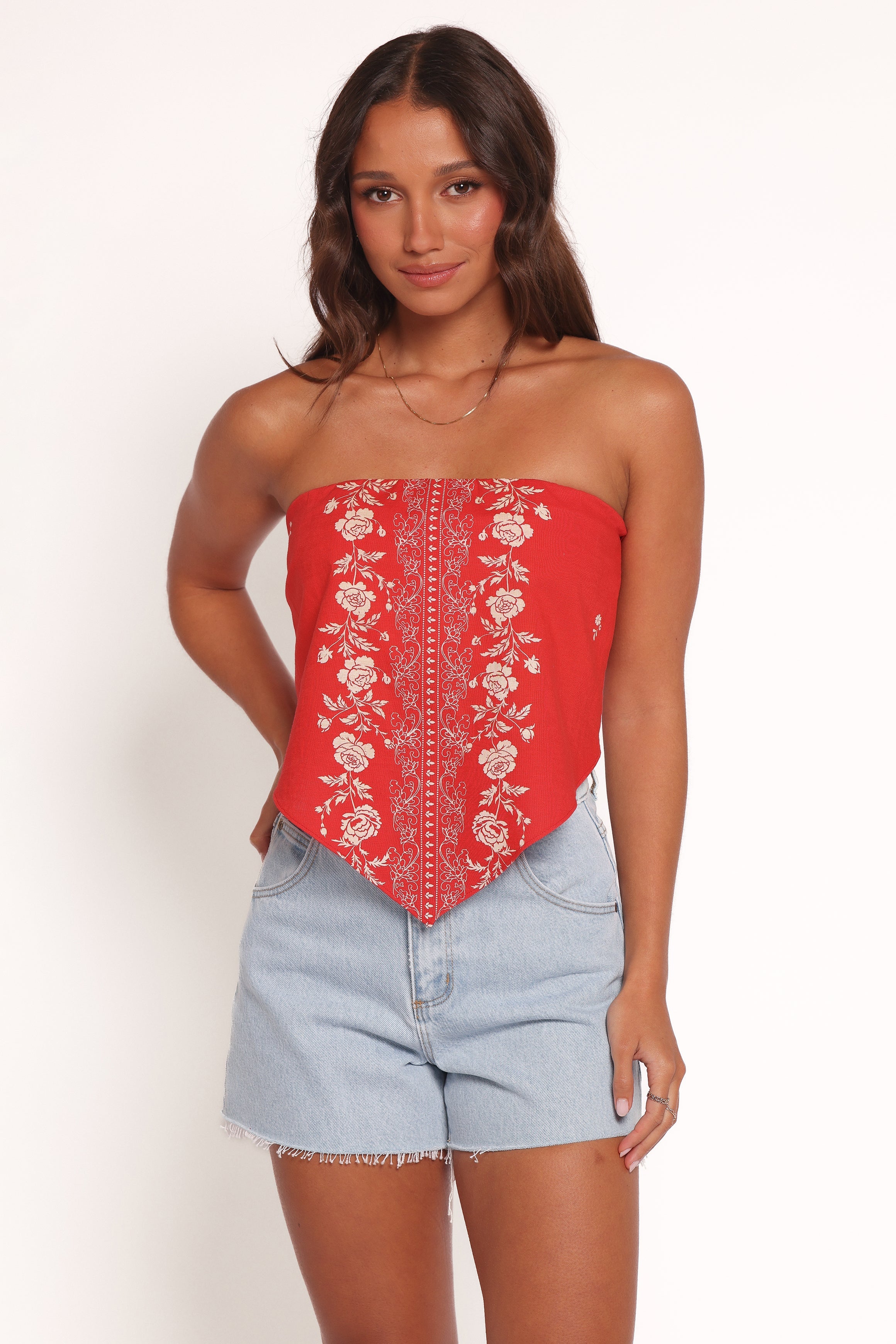 Ilara Strapless Top - Red Floral