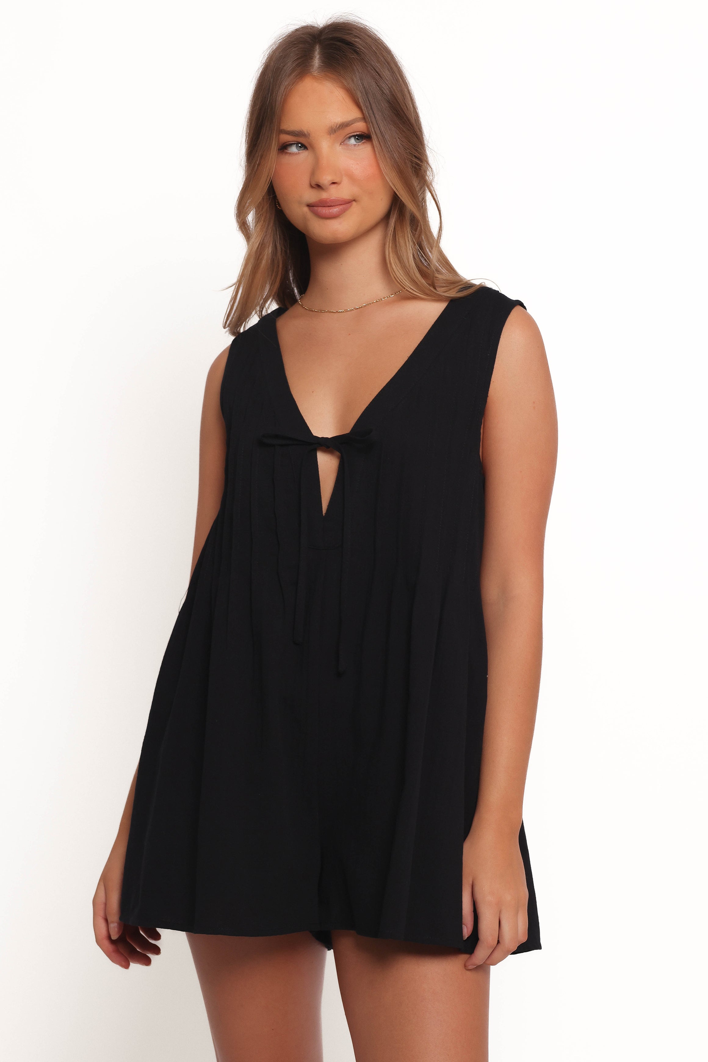 Kallie Tie Front Romper - Black