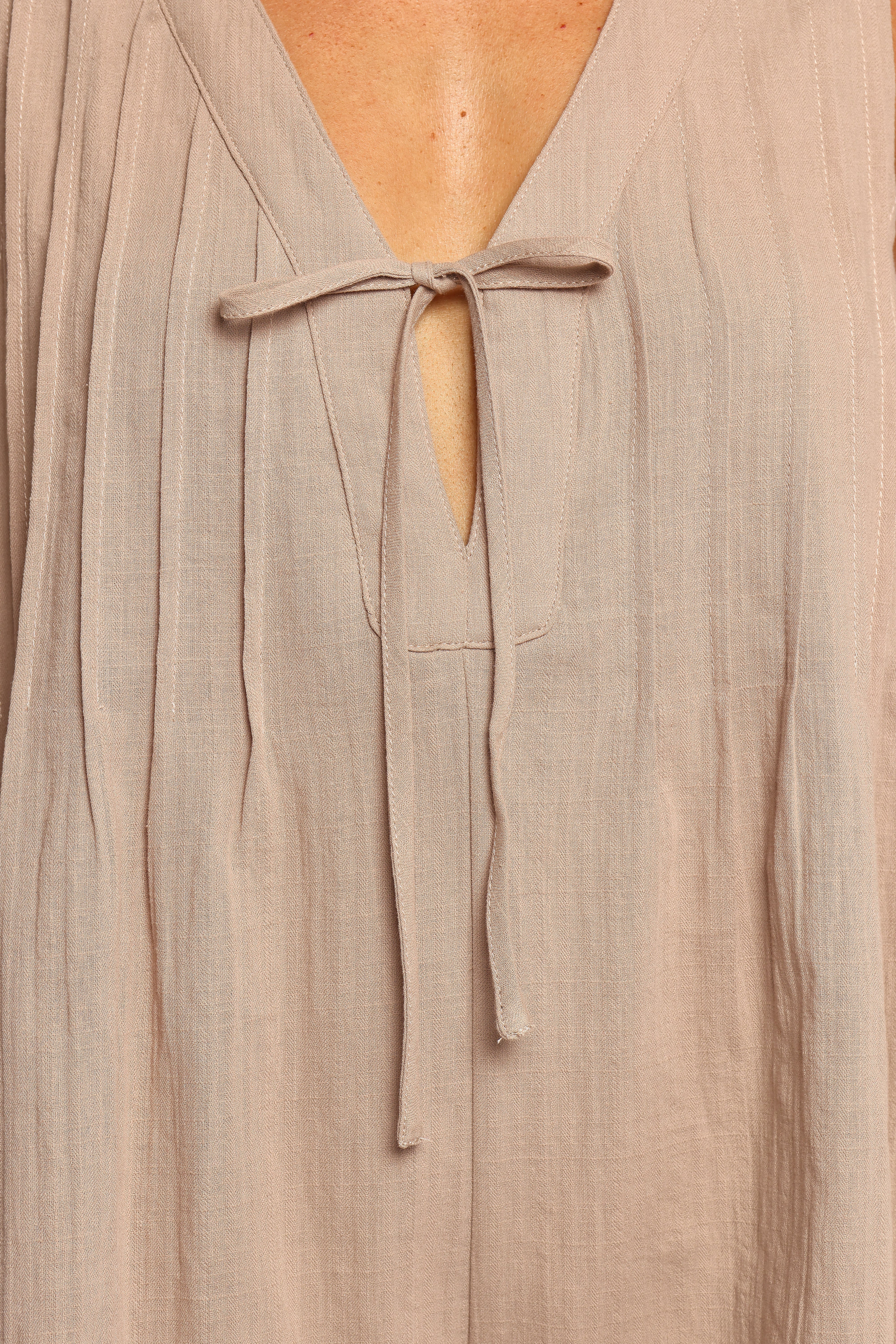 Kallie Tie Front Romper - Mocha