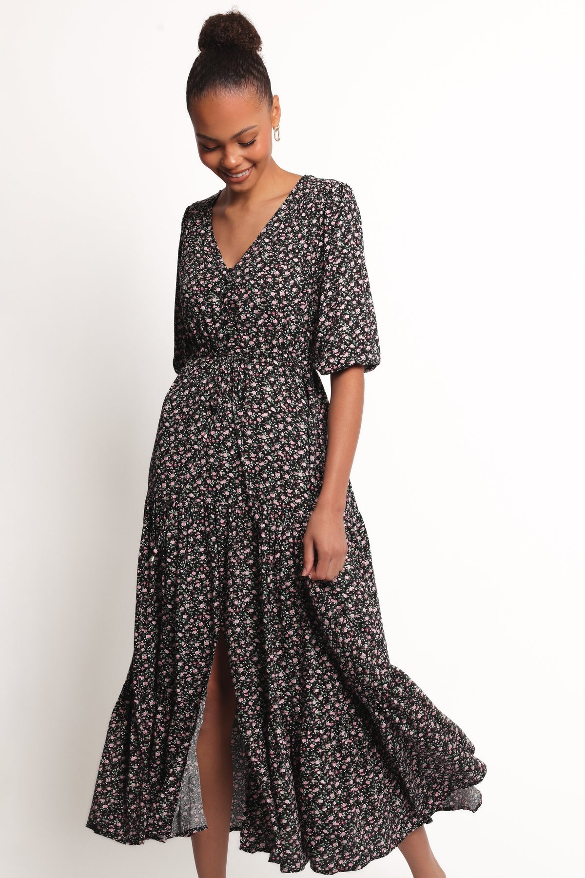 Kelda Dress - Black Rosebud Floral