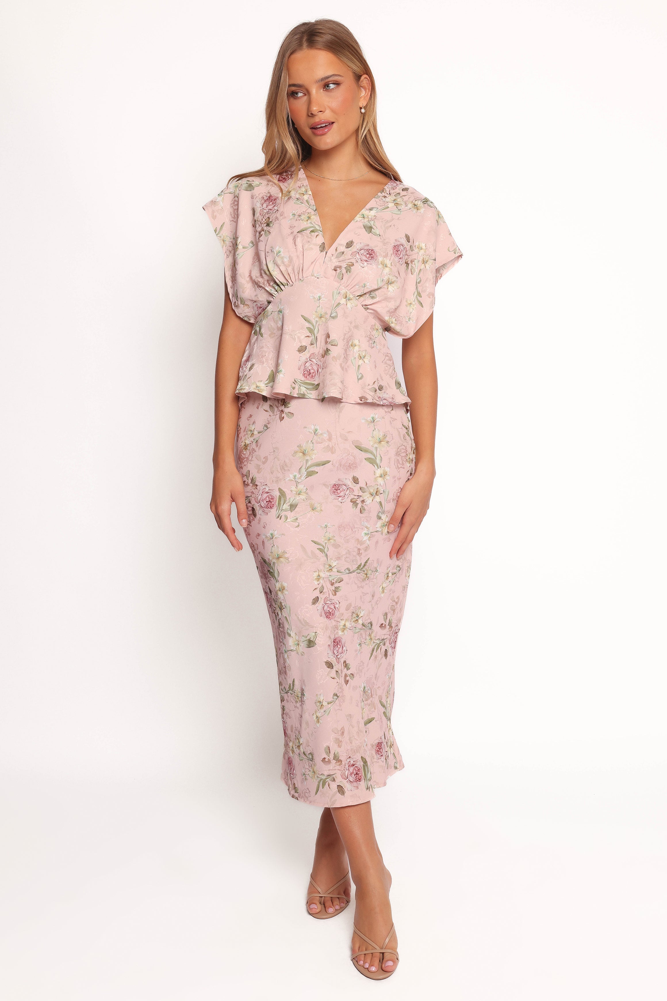 Kenna Satin Midi Skirt - Blush Rose