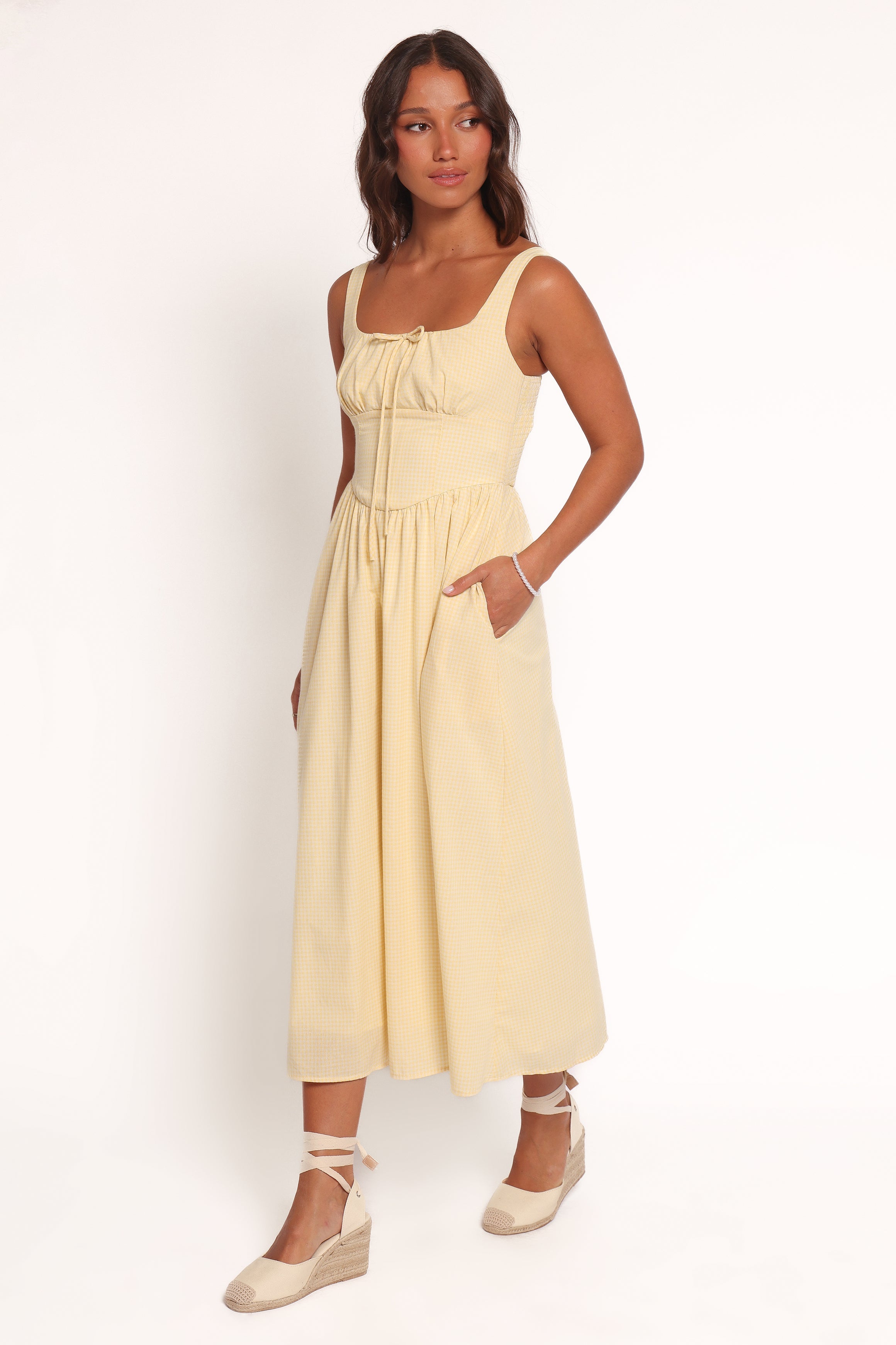 Kinslee Midi Dress - Yellow Gingham