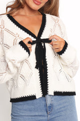 Lainy Bow Tie Font Cardigan - Cream