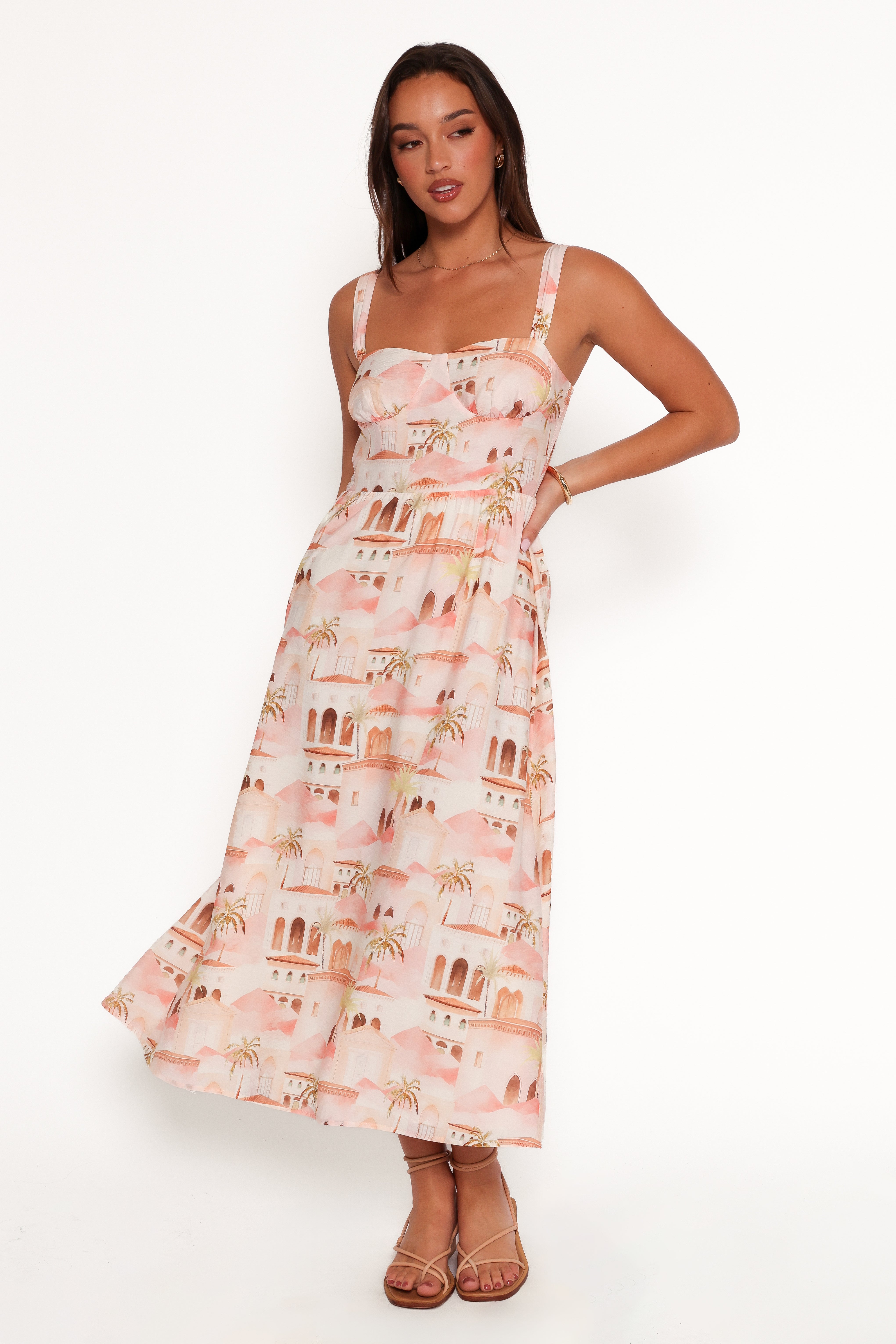 Laurette Midi Dress - Tan Print
