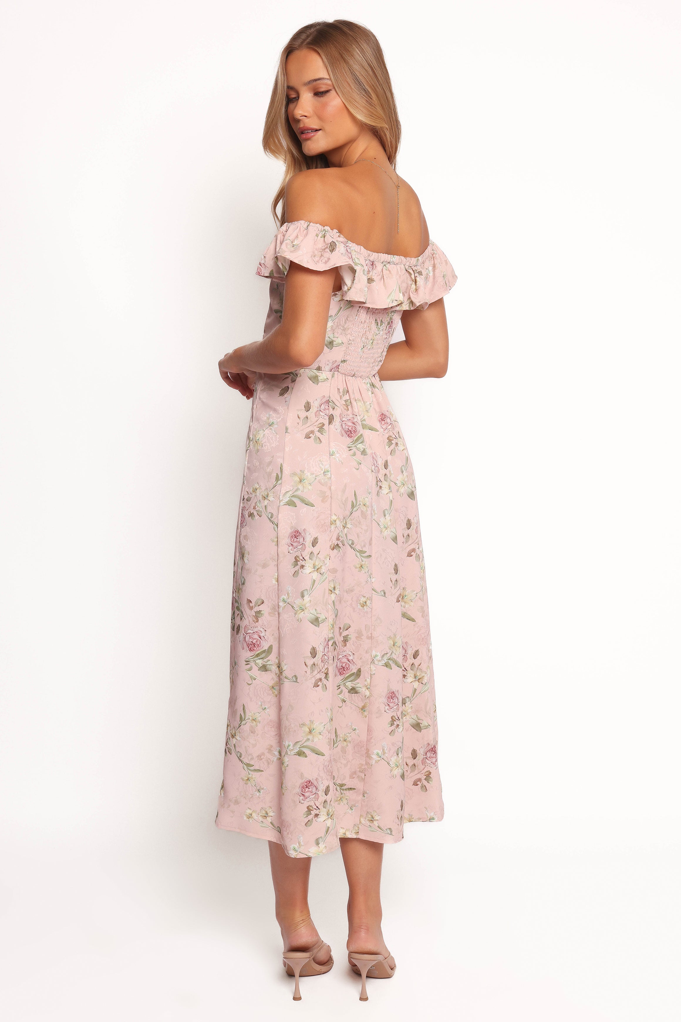 Lauryn Off The Shoulder Midi Dress - Blush Rose