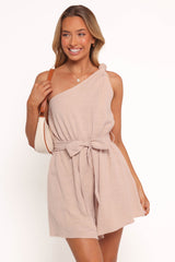 Levana One Shoulder Romper -  Beige