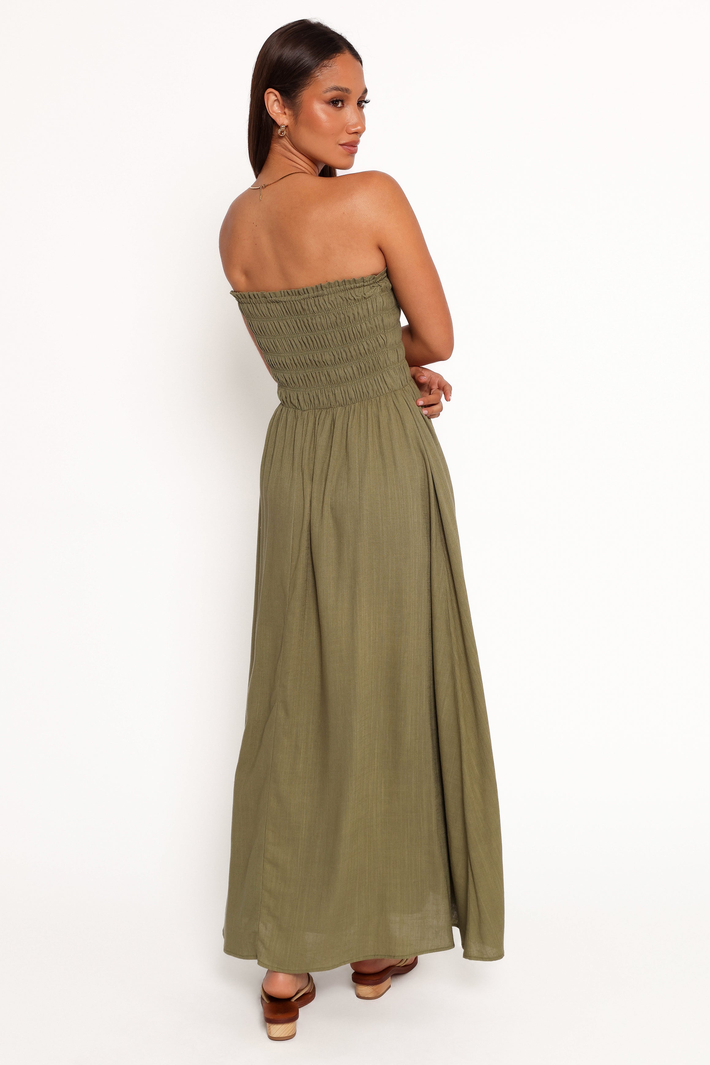 Linsey Strapless Midi Dress - Olive Green