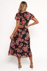 Logen Floral Midi Dress - Black Floral