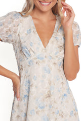 Marisol Mini Dress - Cream Blue Floral