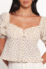 Maud Top - Cream Brown Floral