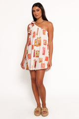 Mellie One Shoulder Romper - White Multi