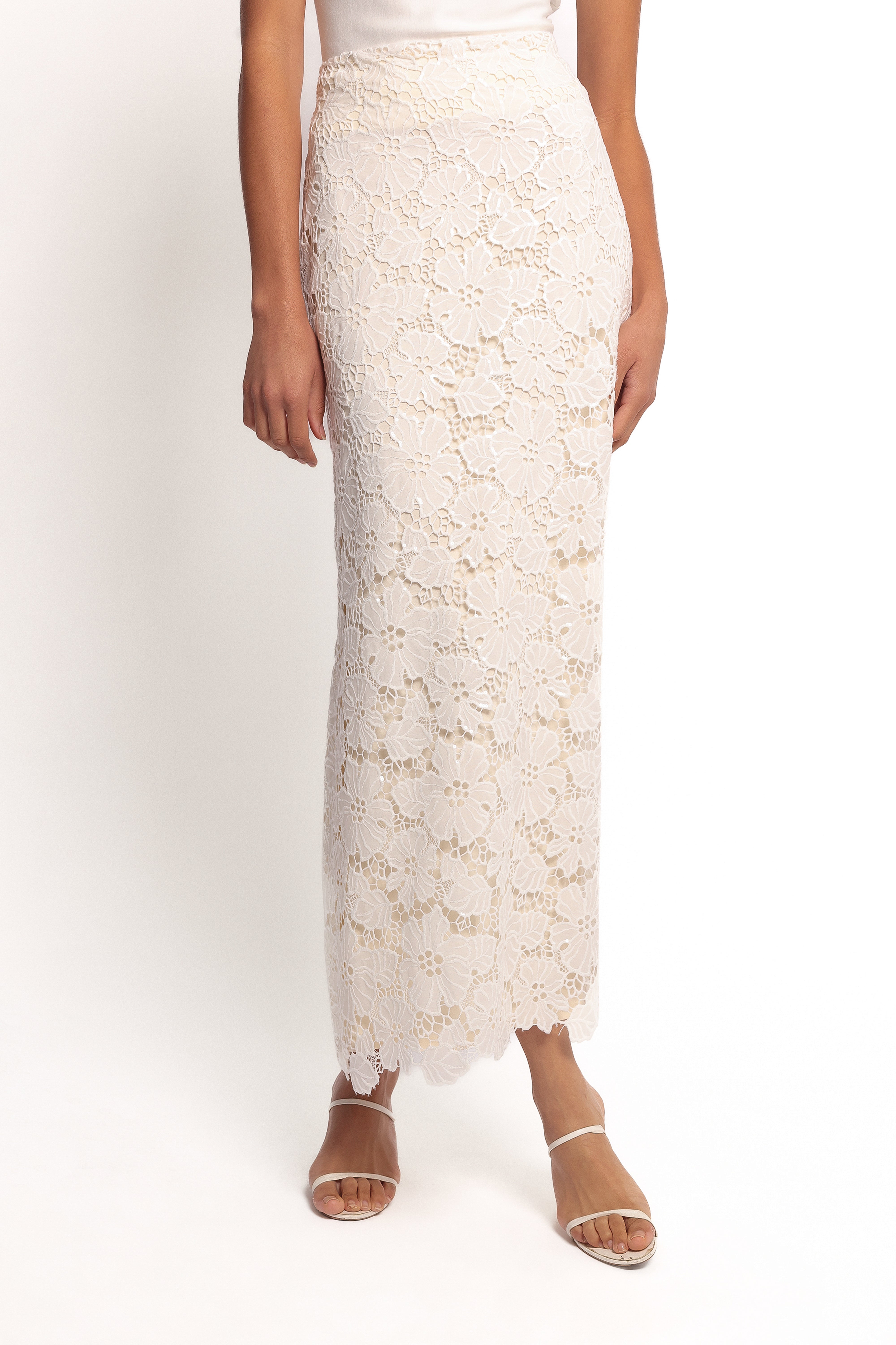 Mika Floral Lace Maxi Skirt - White
