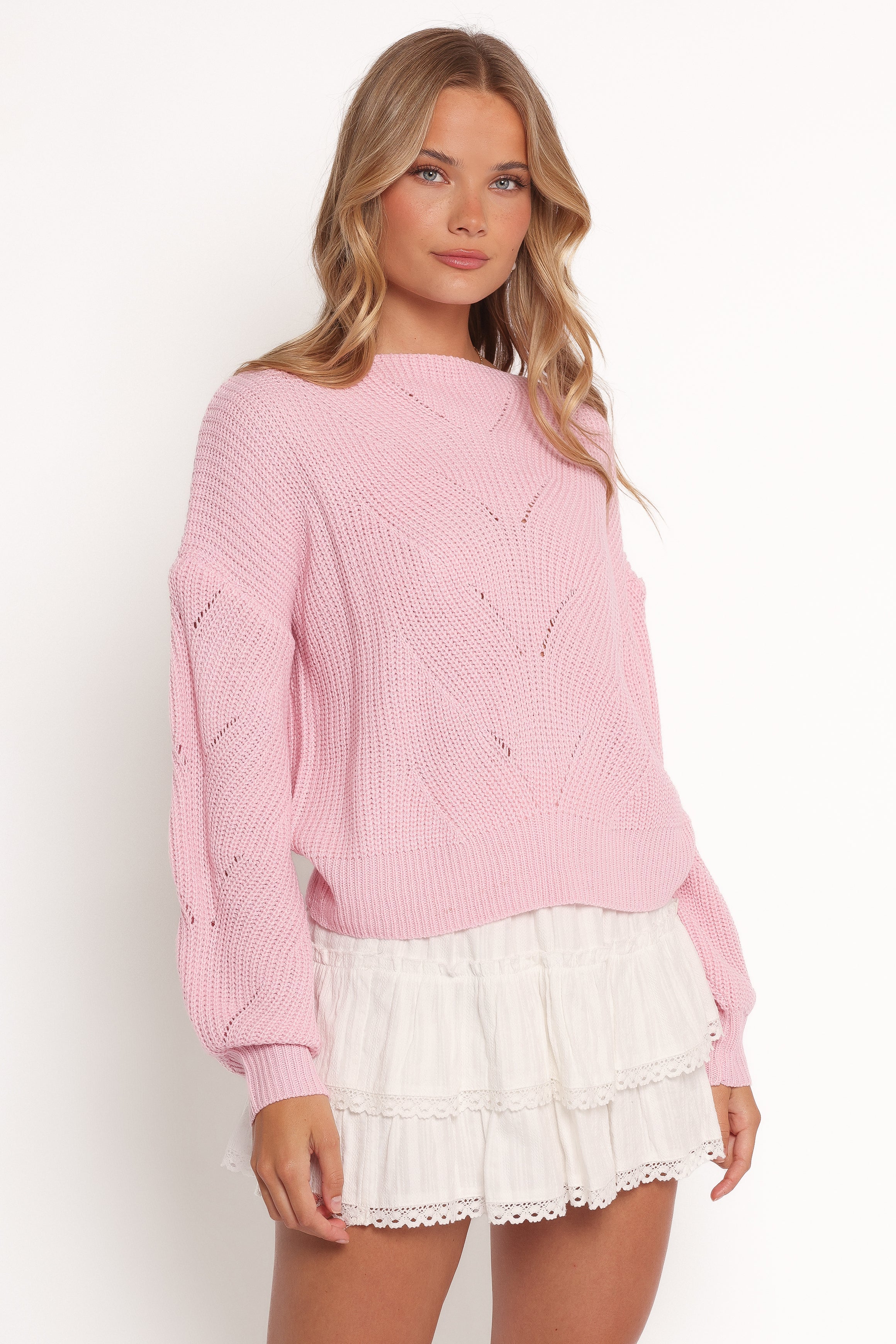 Mora Open Stitch Knit Sweater - Pale Pink