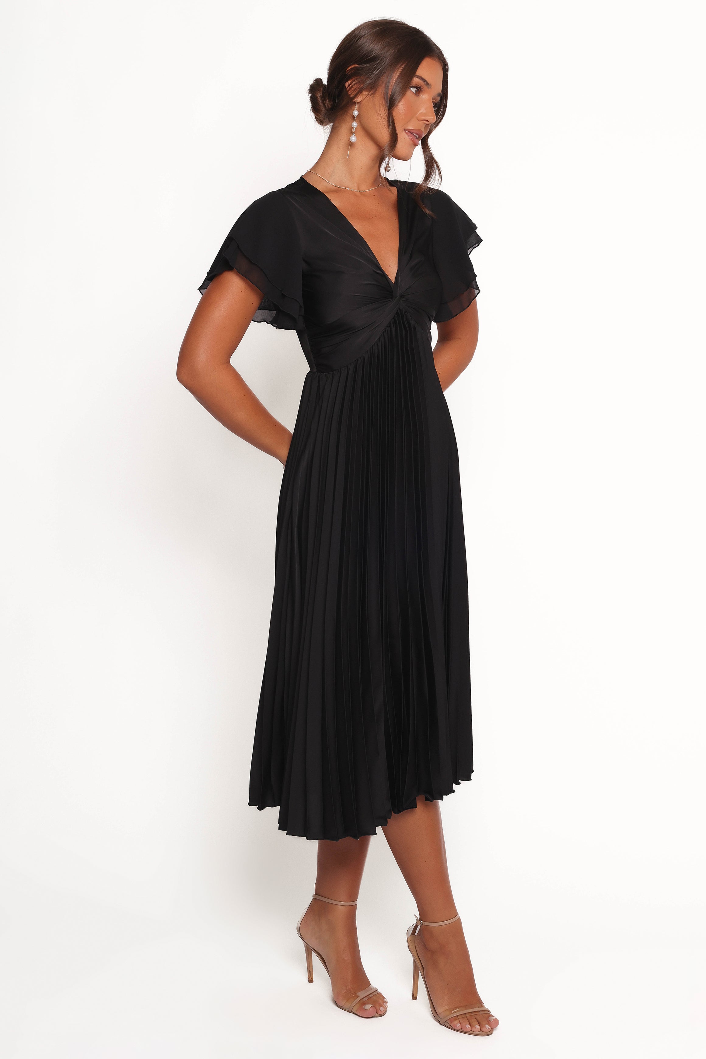 Nova Flutter Sleeve Dress - Black