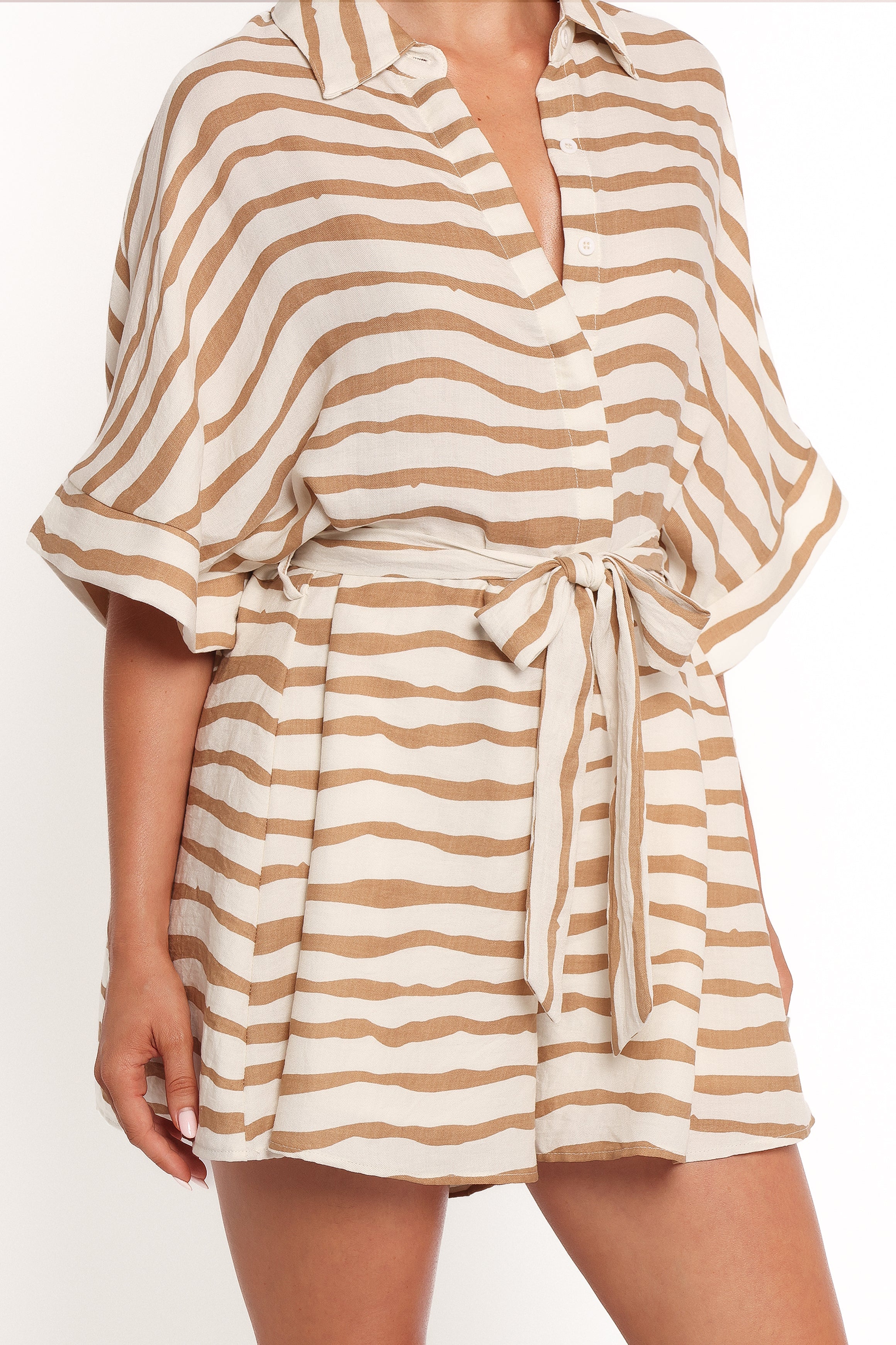 Peppiatt Batwing Playsuit - Tan Stripe