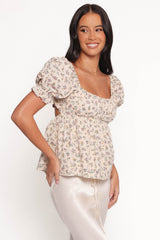 Rhiannon Bow Back Top - Cream Multi Floral