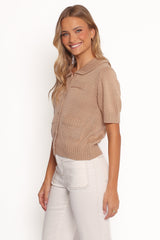 Roman Button Front Cardigan - Beige