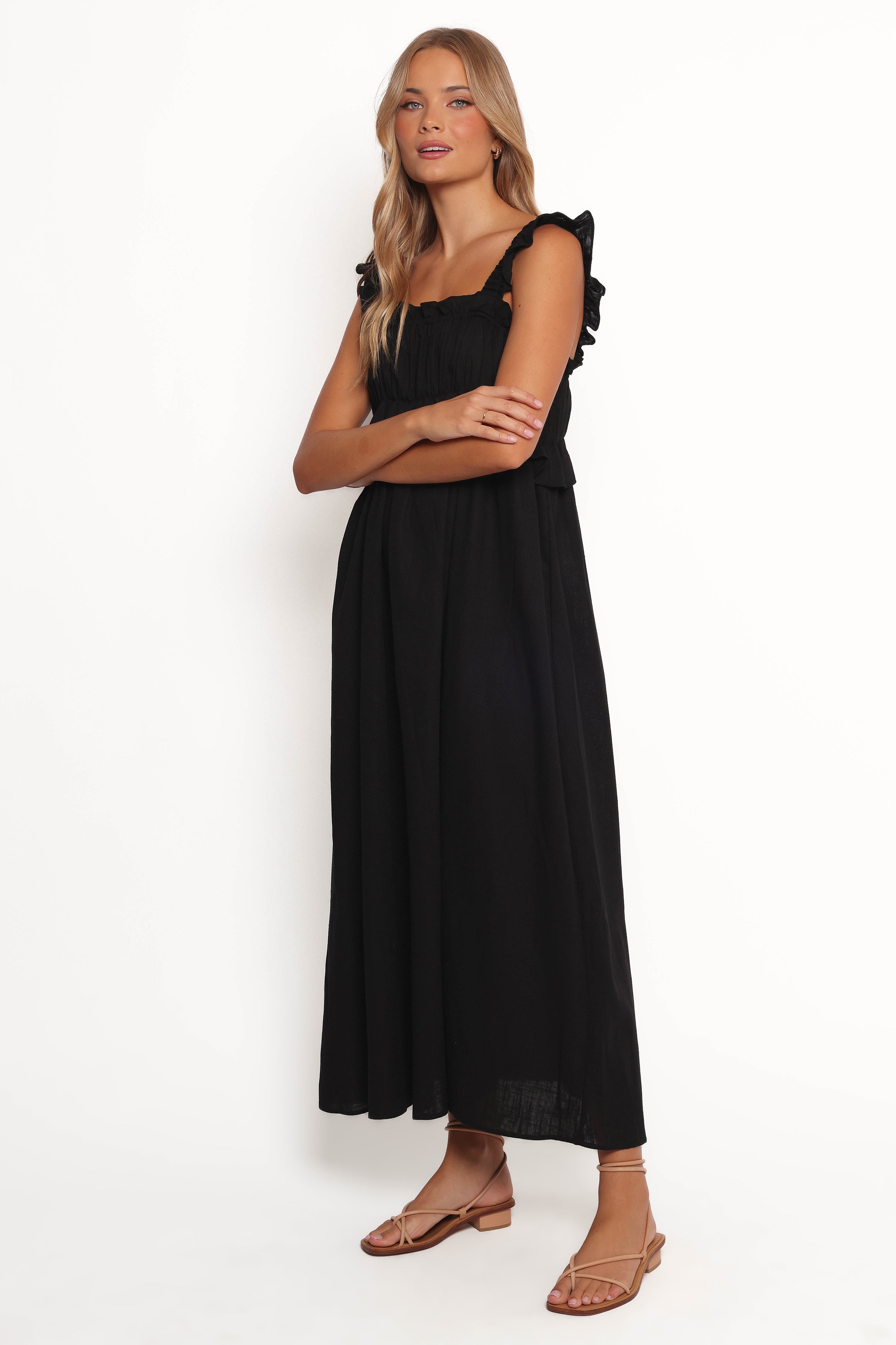 Ross Frill Strap Maxi Dress - Black