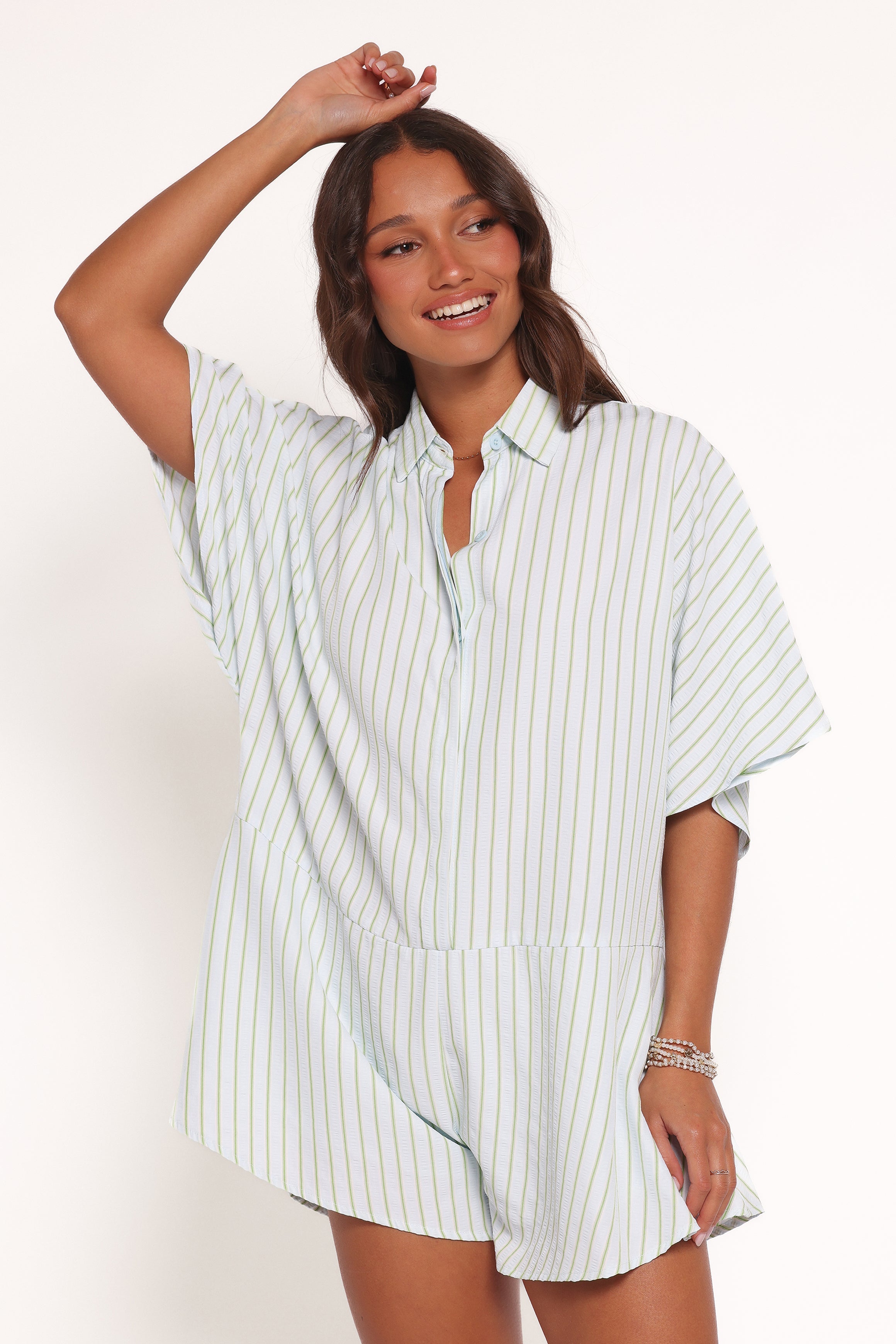 Sebastian Romper - Green Blue Stripe