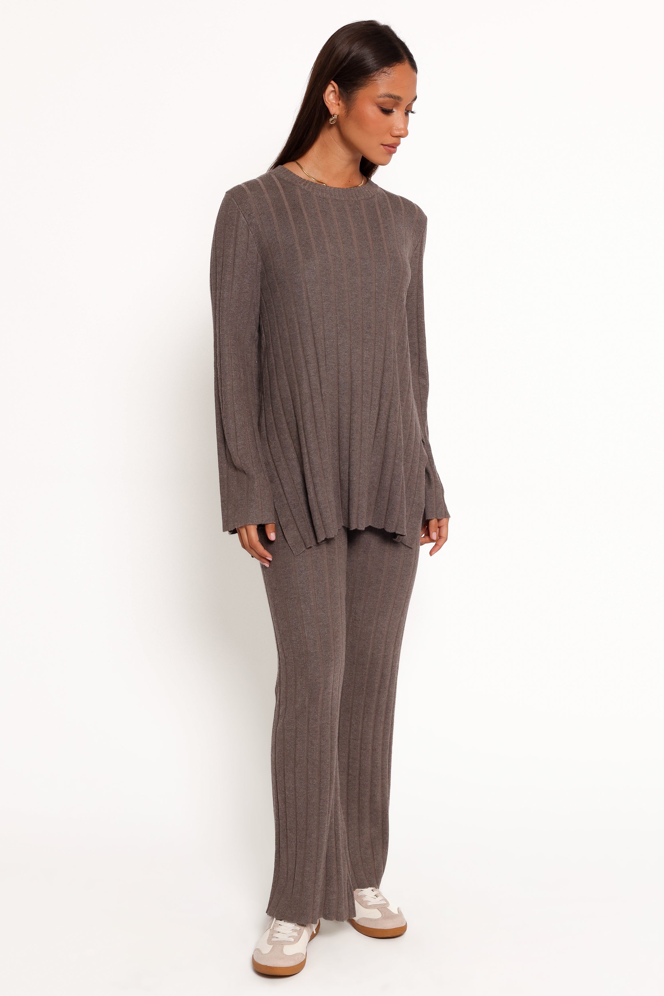 Silvie Long Sleeve Knitted Set - Charcoal Grey