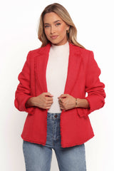 Simona Single Button Twill Blazer - Red