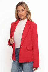 Simona Single Button Twill Blazer - Red