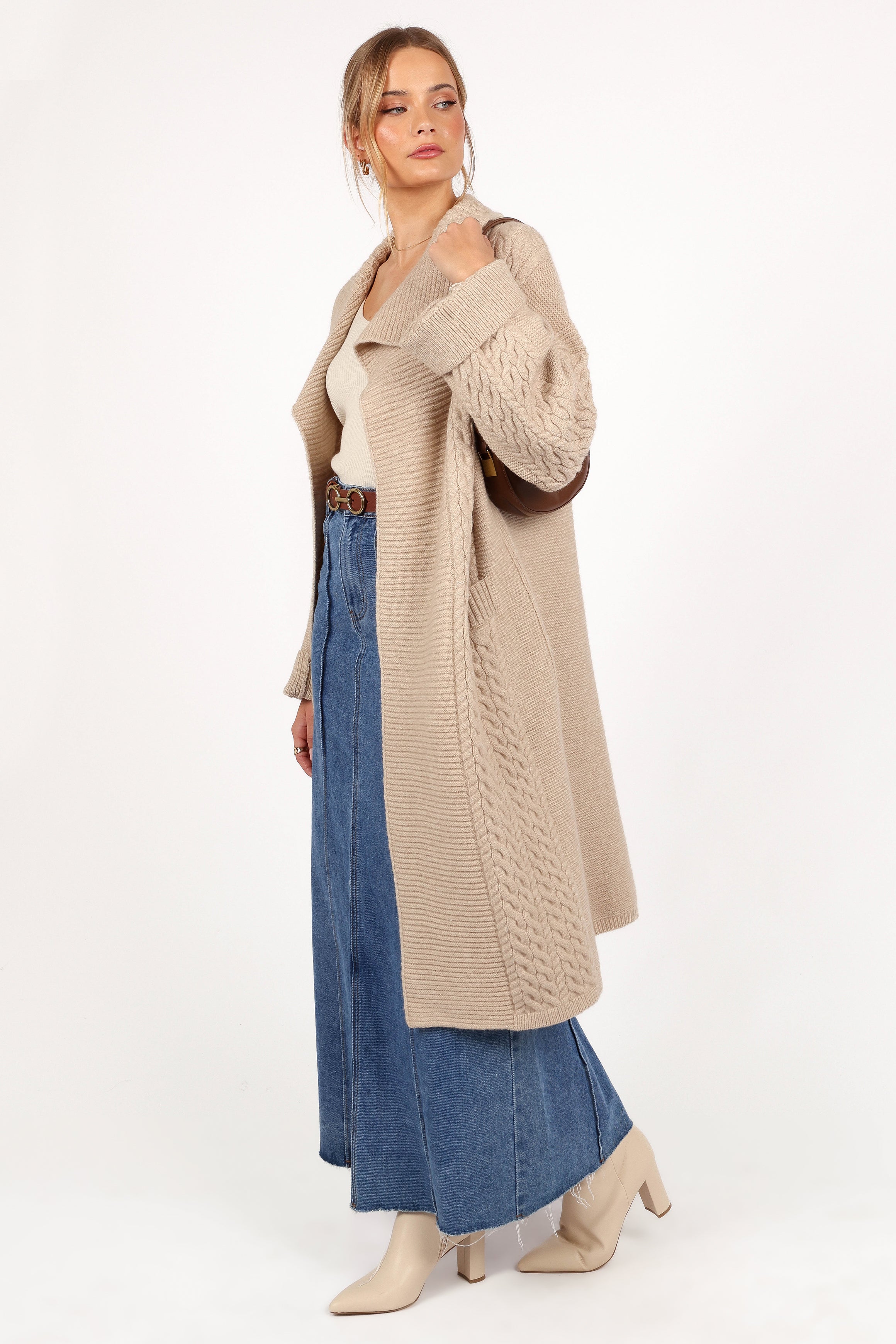 Soma Oversized Open Front Cardigan - Beige