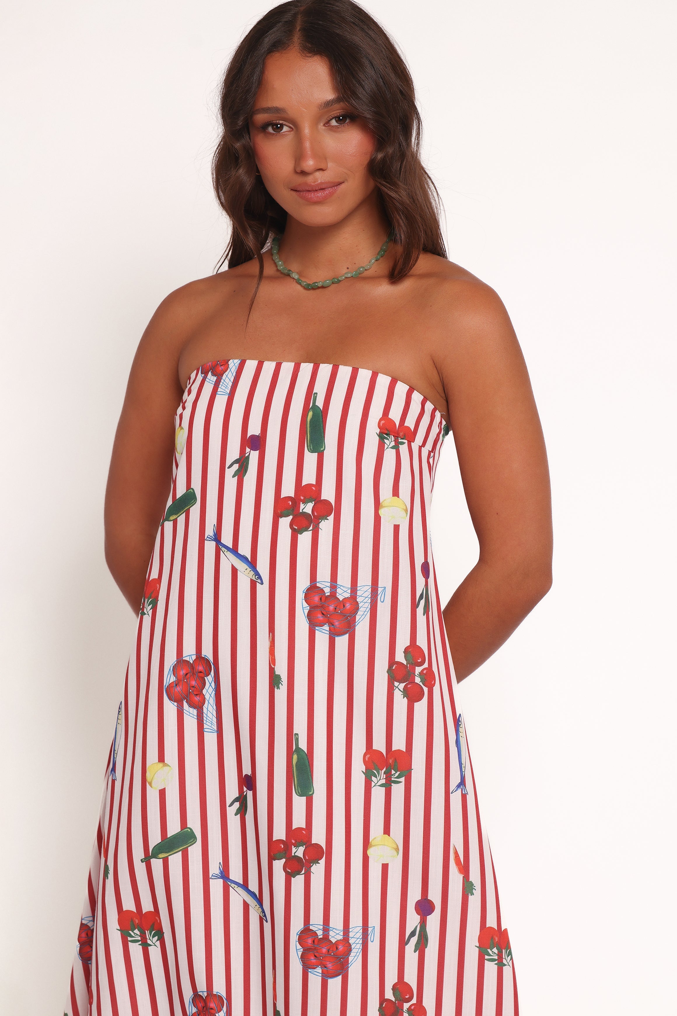 Soph Strapless Maxi Dress - Red Picnic Stripe