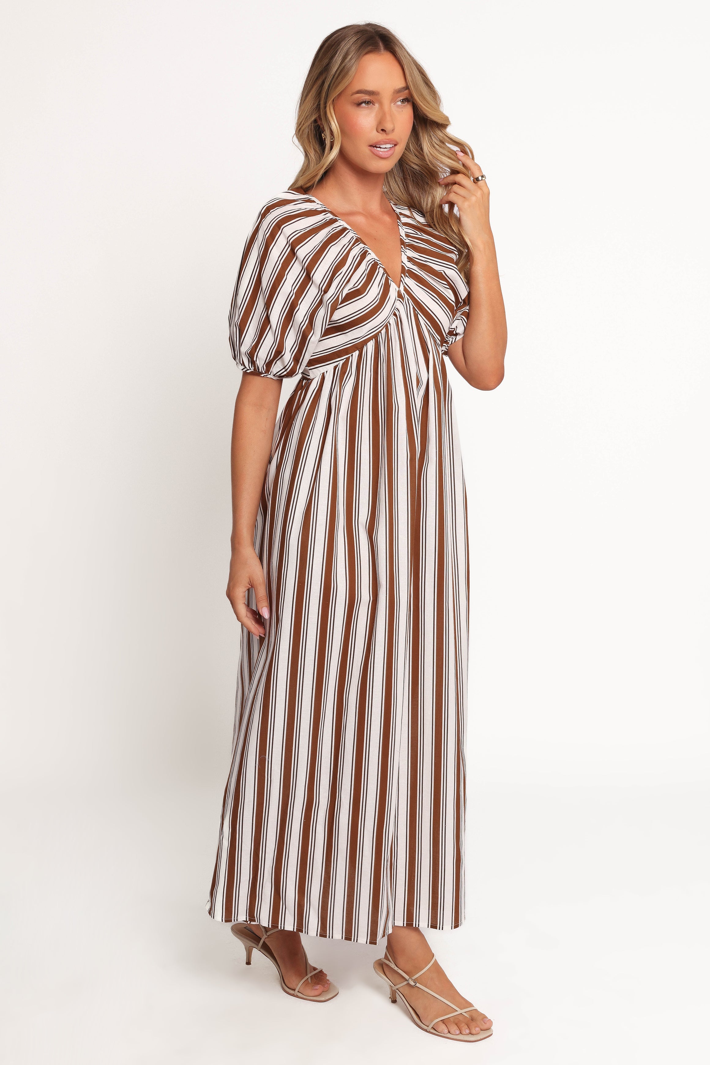 Sullivan Puff Sleeve Maxi Dress - Chocolate Stripe