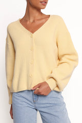 Sybil Button Front Cardigan - Butter Yellow