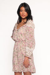 Sylvia Long Sleeve Mini Dress - Ivory Multi