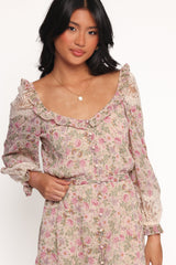 Sylvia Long Sleeve Mini Dress - Ivory Multi