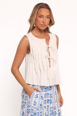 Delia Pleat Tie Top - White