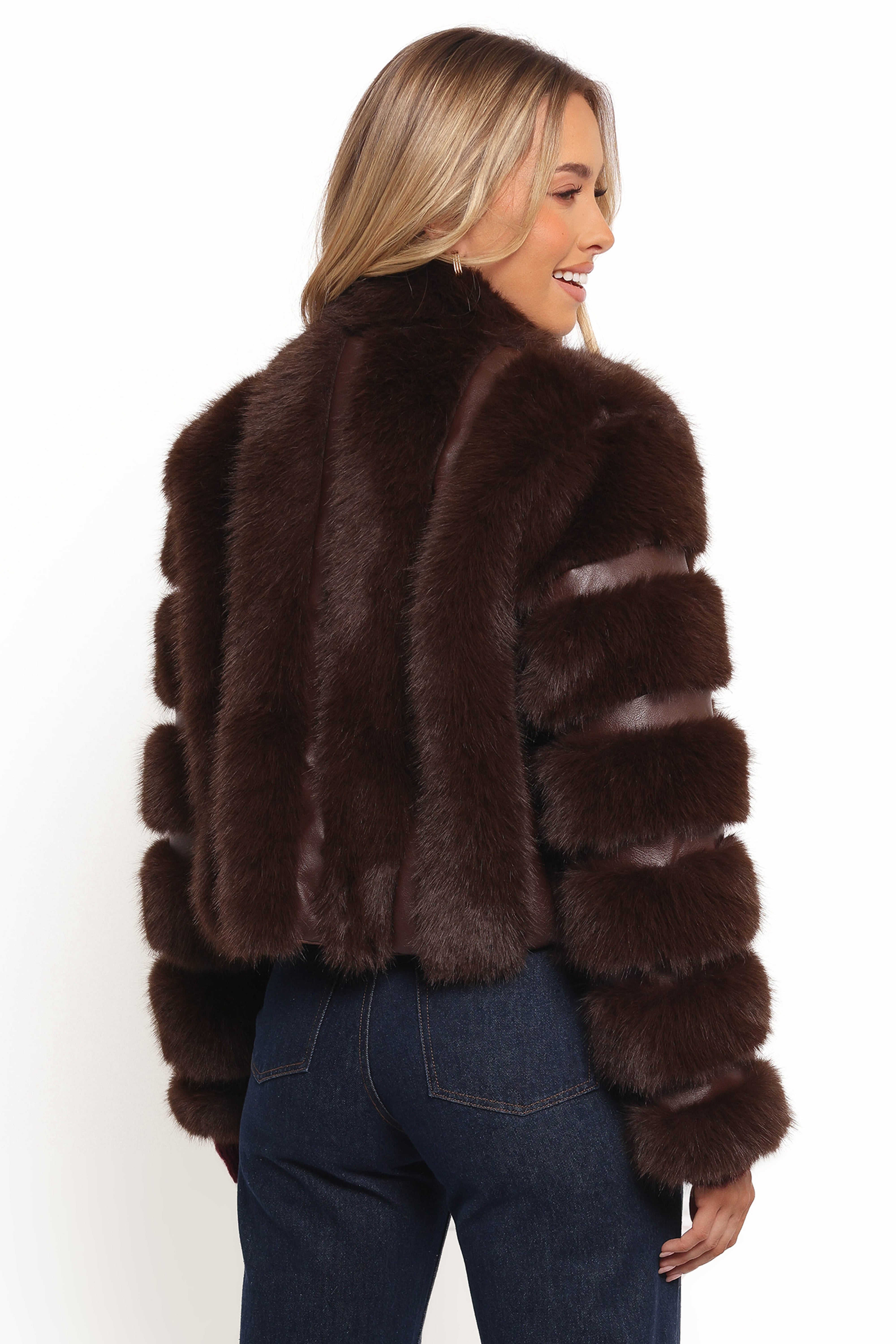 Velma Channel Faux Fur Jacket - Chocolate