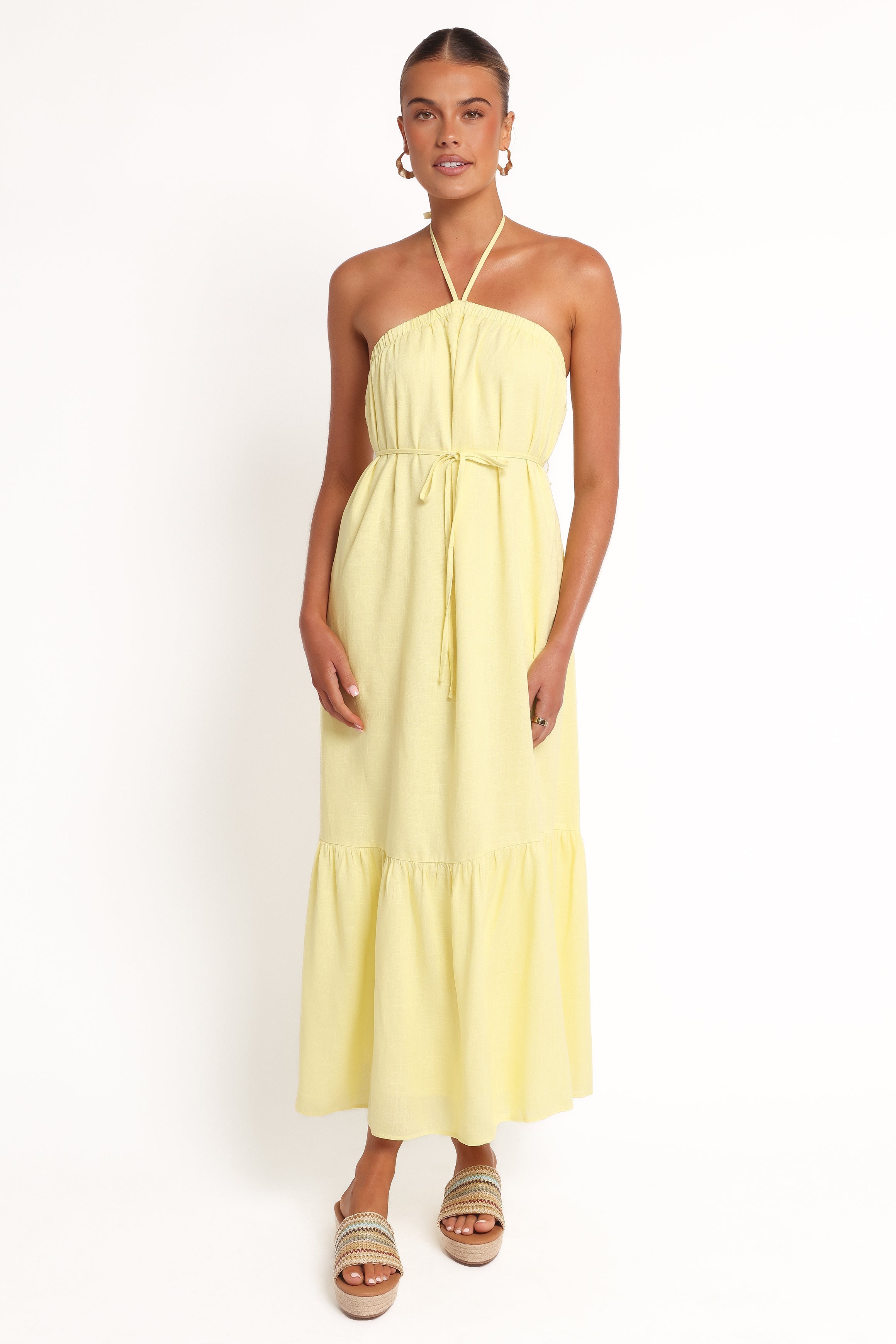 View Halterneck Maxi Dress - Lemon