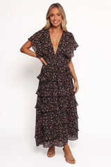Wendi Ruffle Dress - Black Floral
