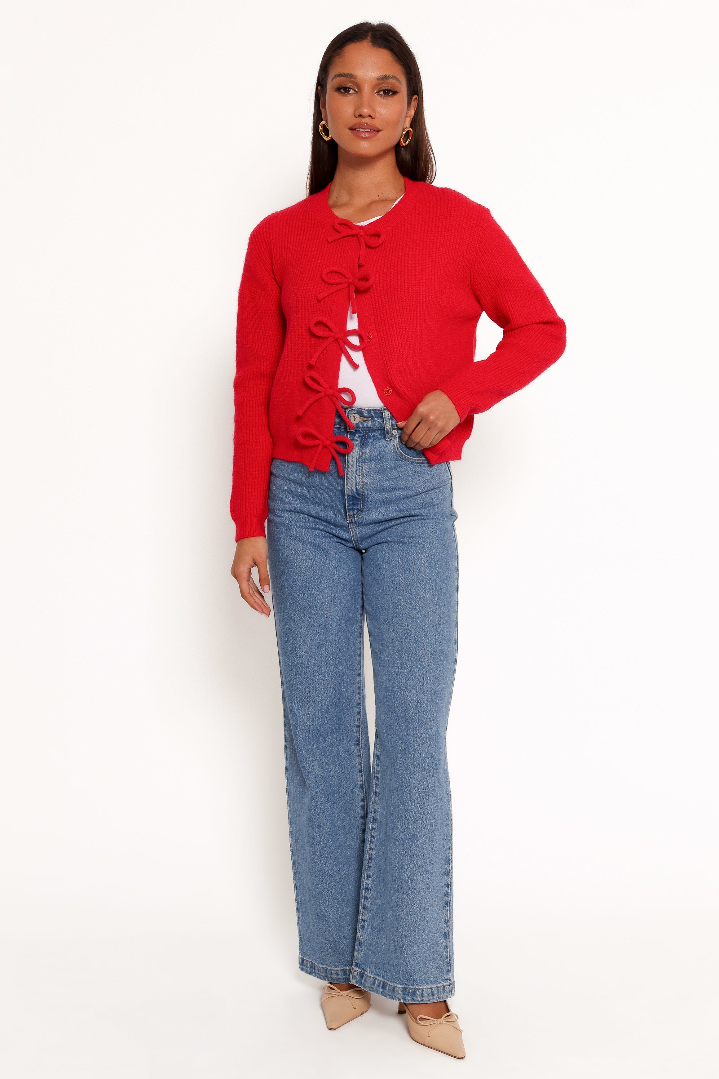 Wilde Bow Front Cardigan - Red
